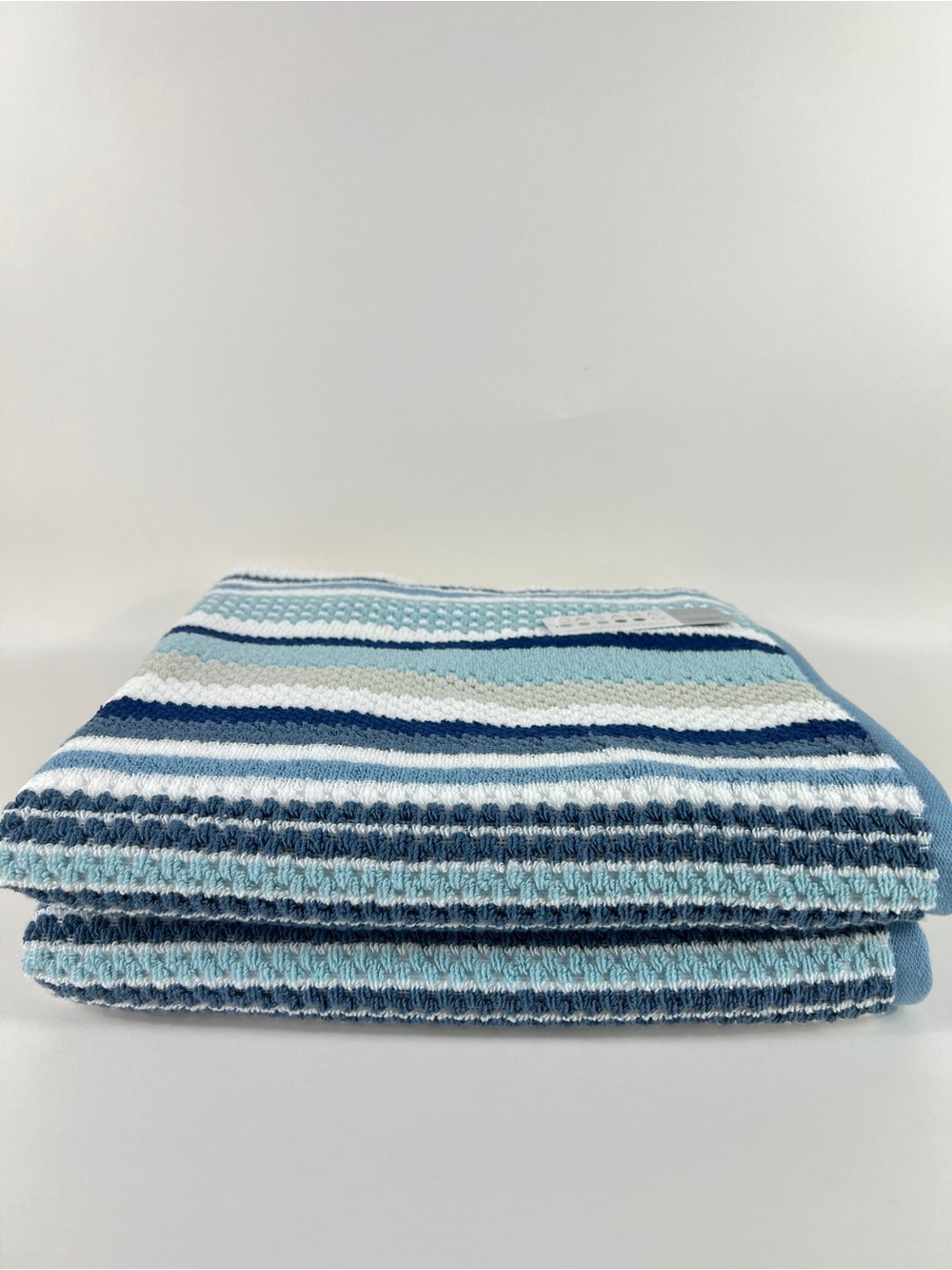 Casaba 2 Pc Bath Towel Set Blue White Taupe Striped Super Soft Cotton Blend NEW